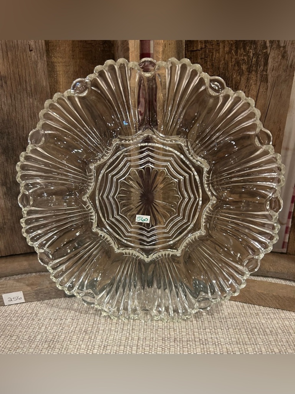 Vintage Clear Glass Deviled Egg Plate Tray 12 Egg Section Scalloped Edge 10"